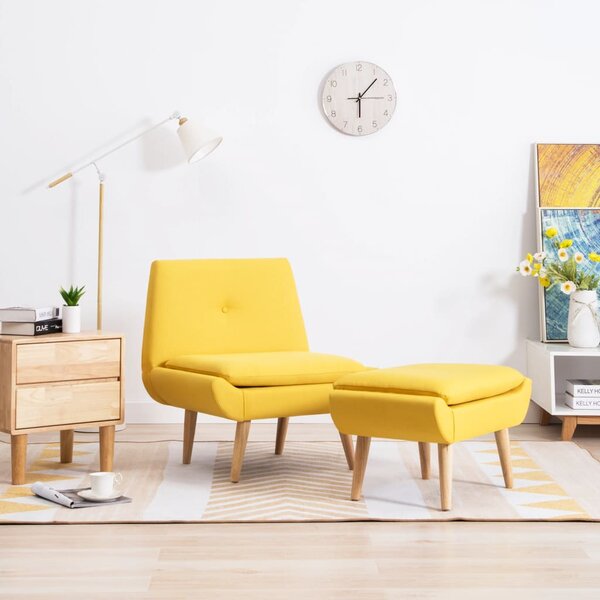 Fotel z podnóżkiem, żółty, tkanina