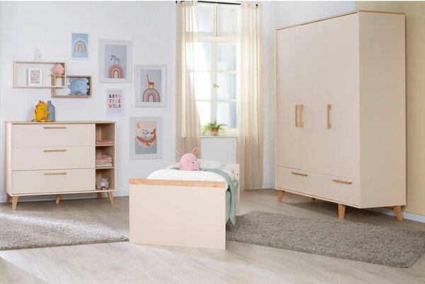 Kremowo-naturalna szafa dziecięca w dekorze dębu 138x200x55 cm Jil – Roba