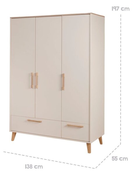 Kremowo-naturalna szafa dziecięca w dekorze dębu 138x200x55 cm Jil – Roba
