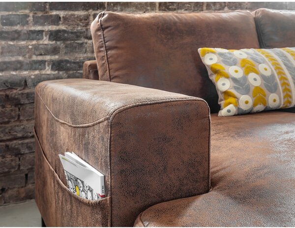 Brązowa rozkładana sofa w kształcie litery "U" z imitacji skóry Miuform Lofty Lilly Vintage, prawostronna
