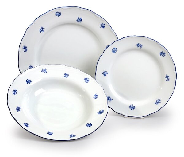 Komplet 18 talerzy porcelanowych z motywem niebieskiego kwiatka Thun Ophelia