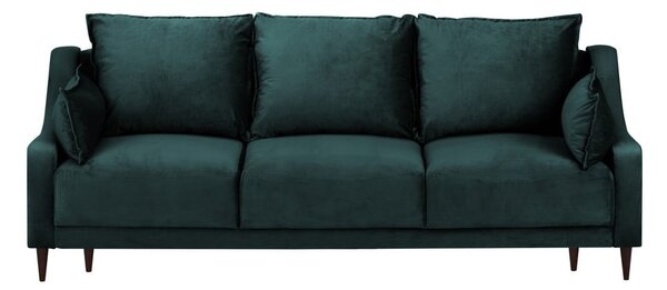 Niebieskozielona aksamitna rozkładana sofa ze schowkiem Mazzini Sofas Freesia, 215 cm