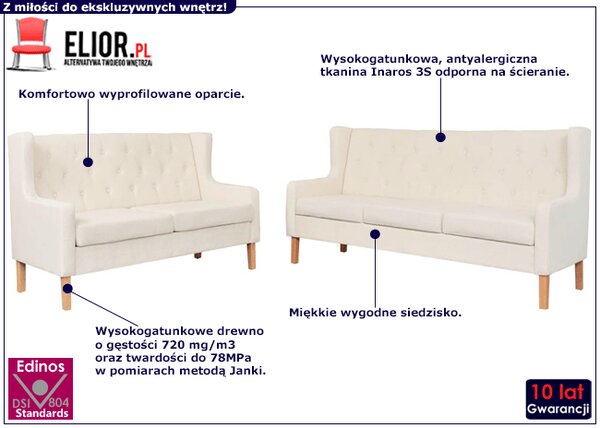 Kremowy zestaw wypoczynkowy do salonu E9-P77