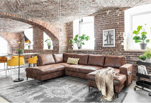 Brązowa rozkładana sofa w kształcie litery "U" z imitacji skóry Miuform Lofty Lilly Vintage, lewostronna