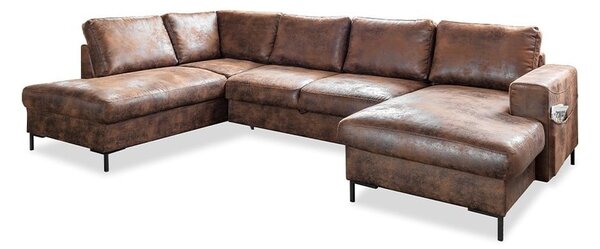 Brązowa rozkładana sofa w kształcie litery "U" z imitacji skóry Miuform Lofty Lilly Vintage, lewostronna