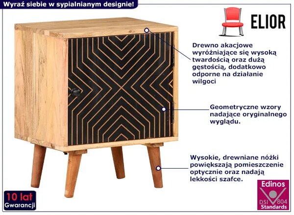 Drewniana szafka nocna z czarnym frontem W6-G97
