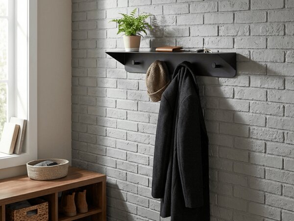 Metalowy wieszak ścienny KENAN 60 cm, czarny