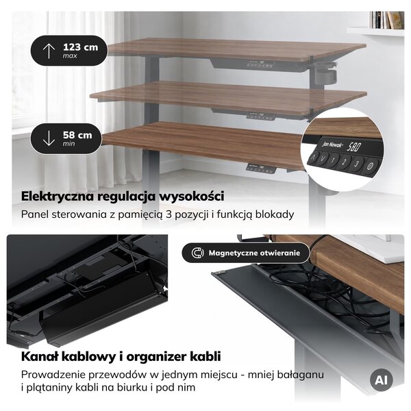 Duże biurko sit-stand do pracy Aria 160×80 cm, orzech/antracyt