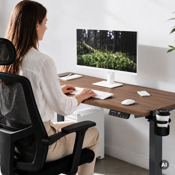 Duże biurko sit-stand do pracy Aria 160×80 cm, orzech/antracyt