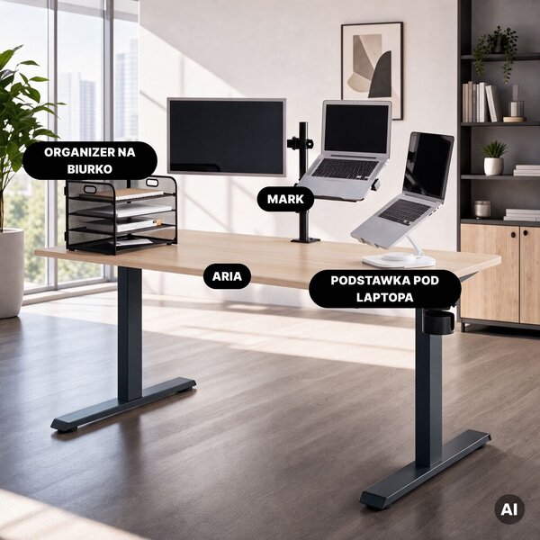 Duże biurko sit-stand do pracy Aria 160×80 cm, dąb sonoma/antracyt