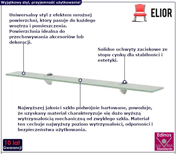 Mleczna podwieszana półka szklana 80x20 K1-G96