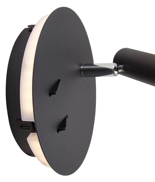 Nowoczesna czarna lampa ścienna z diodą LED i USB-C - Croft