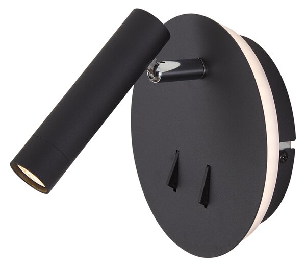 Nowoczesna czarna lampa ścienna z diodą LED i USB-C - Croft
