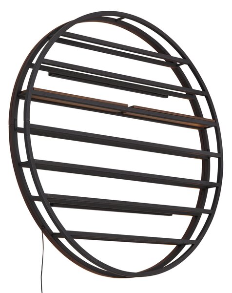 Nowoczesna Lampa Ścienna Czarna z Okrągłym Drewnem i Zintegrowanym LED - Wine Rack
