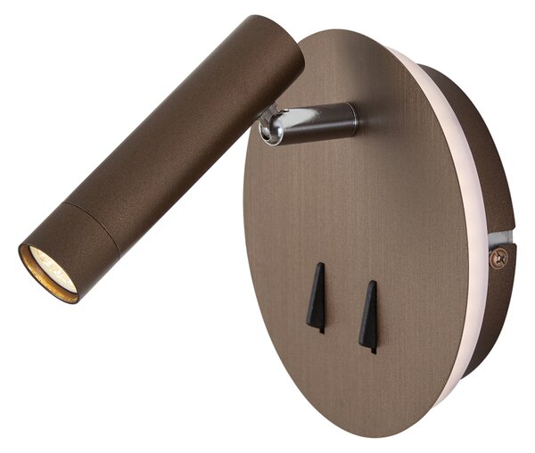Nowoczesna lampa ścienna ciemny brąz z LED i USB-C - Croft