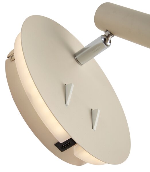 Nowoczesna lampa ścienna beżowa z diodą LED i USB-C - Croft