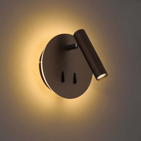 Nowoczesna lampa ścienna ciemny brąz z LED i USB-C - Croft