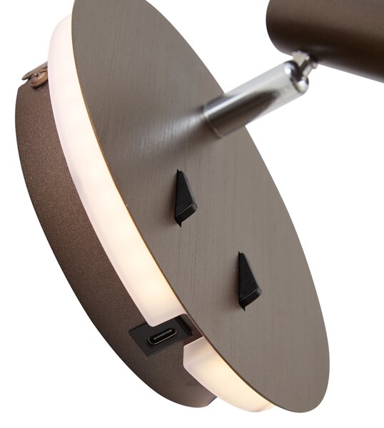 Nowoczesna lampa ścienna ciemny brąz z LED i USB-C - Croft