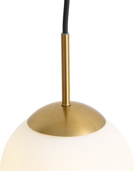 Lampa wisząca Art Deco złota ze szkłem opalowym IP44 - Flore