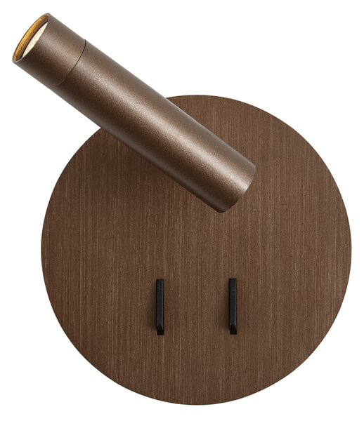Nowoczesna lampa ścienna ciemny brąz z LED i USB-C - Croft