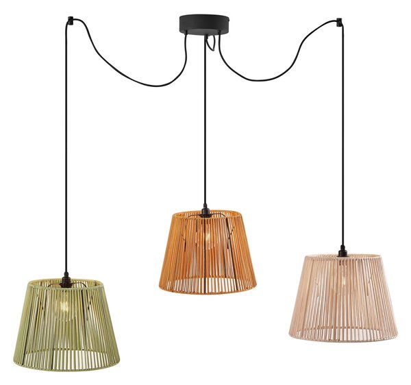Zewnętrzna lampa wisząca czarna z wielokolorowymi sznurkowymi kloszami 3-źródła światła IP44 - Cava Jayla