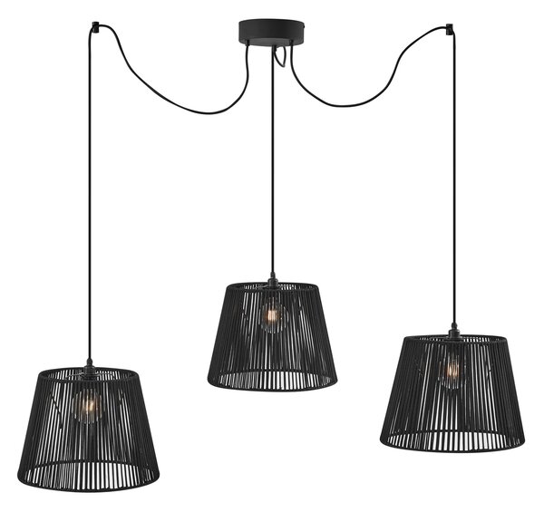 Zewnętrzna lampa wisząca czarna z czarnym sznurem, 3-punktowa IP44 - Cava Jayla