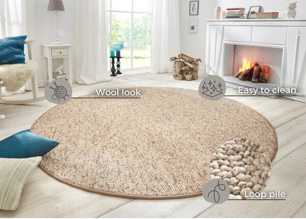 Jasnobrązowy okrągły dywan ø 200 cm Wolly – BT Carpet