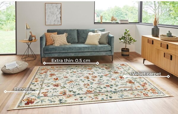 Kremowy dywan z wiskozy 95x140 cm Oriental Flowers – Nouristan