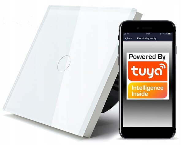 Włącznik Dotykowy WiFi TUYA 1obw. biały #z N/bez N