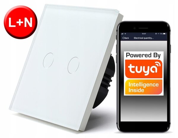 Włącznik Dotykowy WiFi TUYA 2obw. biały # L+N