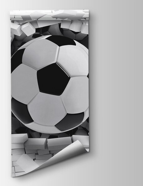 Fototapeta Piłka nożna przebijająca się przez ceglany mur, Fototapety Dziecięce, Popularne Fototapety, u96315 - Tapeko.pl