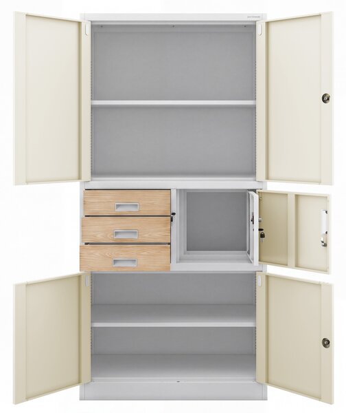 Biurowa szafa z sejfem Eco design Filip II, 90x40x185 cm, biały/dąb sonoma