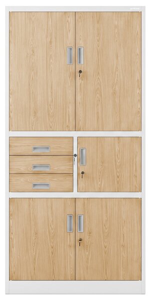 Biurowa szafa z sejfem Eco design Filip II, 90x40x185 cm, biały/dąb sonoma