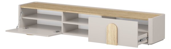 Szafka RTV Amilio 220 cm z szufladą - kaszmir / dąb olejowany / uchwyty dąb jasny