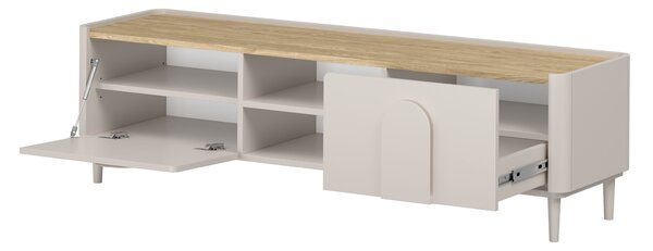 Szafka RTV Amilio 170 cm z szufladą na nóżkach - kaszmir / dąb olejowany / uchwyty kaszmir