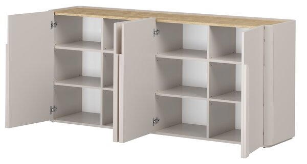 Komoda Amilio 200 cm czterodrzwiowa - kaszmir / dąb olejowany / uchwyty kaszmir