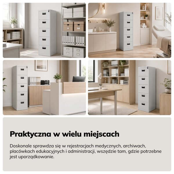 Szafa kartotekowa metalowa z 5 szufladami szara, 460x1625.5x600 mm: SARA V5