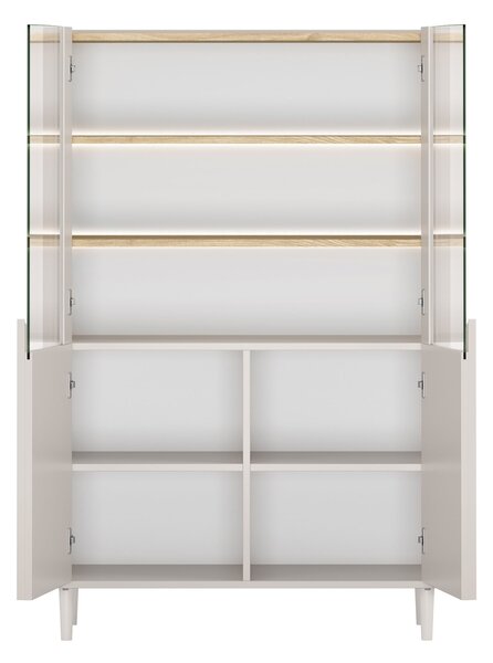 Witryna Amilio 100 cm dwudrzwiowa na nóżkach - kaszmir / dąb olejowany / uchwyty kaszmir