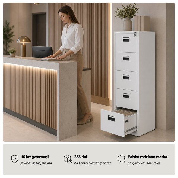 Szafa kartotekowa metalowa z 5 szufladami biała, 460x1625.5x600 mm: SARA V5
