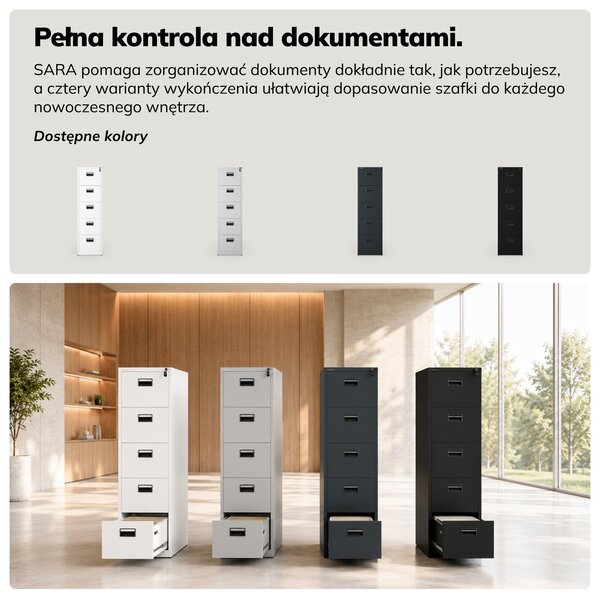 Szafa kartotekowa metalowa z 5 szufladami antracytowa, 460x1625.5x600 mm: SARA V5