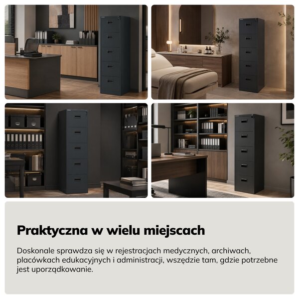 Szafa kartotekowa metalowa z 5 szufladami antracytowa, 460x1625.5x600 mm: SARA V5