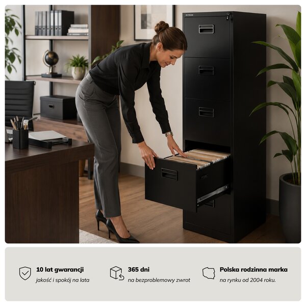 Szafa kartotekowa metalowa z 5 szufladami czarna, 460x1625.5x600 mm: SARA V5