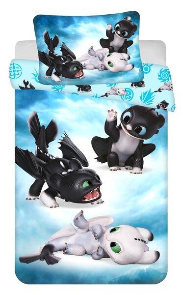 Niebieska bawełniana pościel dziecięca do łóżeczka 100x135 cm How to Train Your Dragon "Babies" – Jerry Fabrics