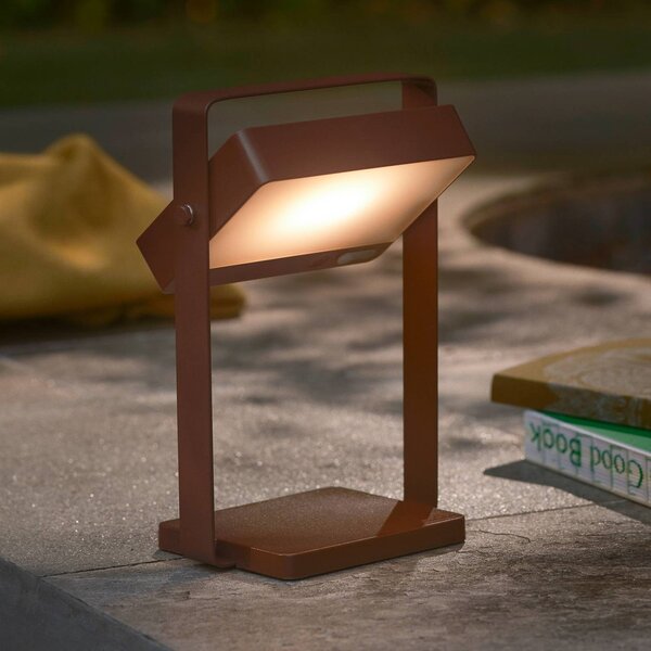 Nordlux Lampa stołowa LED z panelem słonecznym Saulio, brązowa, IP44, aluminium, USB, możliwość ściemniania, brązowy / rdzawy, aluminium, nowoczesny