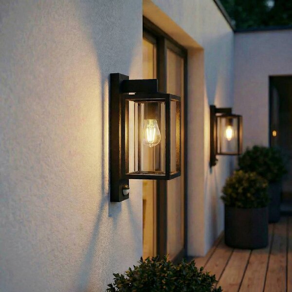 Lampa zewnętrzna z czujnikiem ruchu Ferda Lucande, możliwość ściemniania, czarny, aluminium, nowoczesny