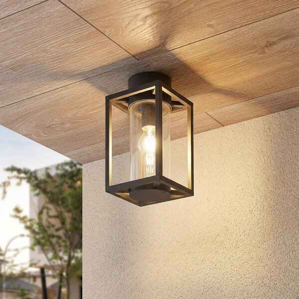Zewnętrzna lampa sufitowa Lucande Ferda, 29 cm, antracyt, IP44 Ferda Lucande, możliwość ściemniania, czarny, aluminium, nowoczesny