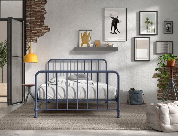Niebieskie metalowe łóżko dwuosobowe ze stelażem 140x200 cm BRONXX – Vipack