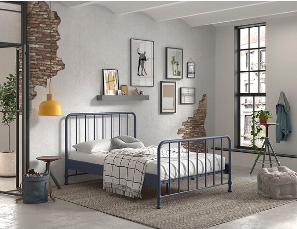 Niebieskie metalowe łóżko dwuosobowe ze stelażem 140x200 cm BRONXX – Vipack