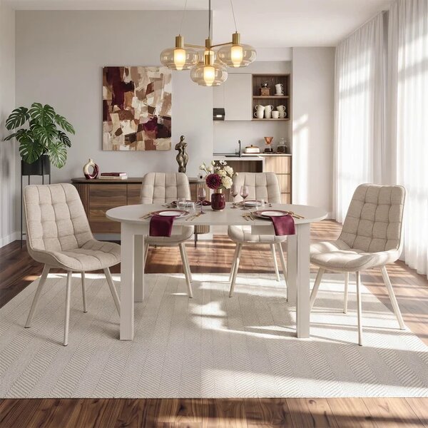 Zestaw Stół Okrągły Rozkładany HARRY 92-132 cm Kaszmir i 4 Krzesła NAYA Beżowe