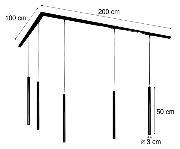 Nowoczesny system oświetlenia szynowego z 5 lampami wiszącymi czarny 1-fazowy - Iconic Frini